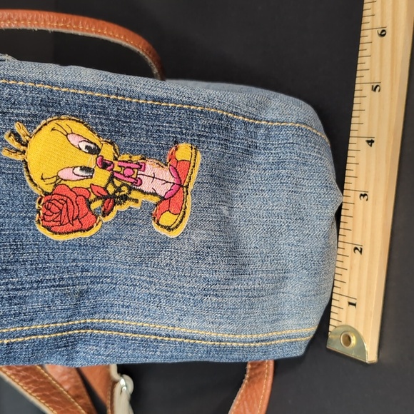 Vintage Jean/Faux Leather Medium Backpack with added Character Patches . - Picture 12 of 12